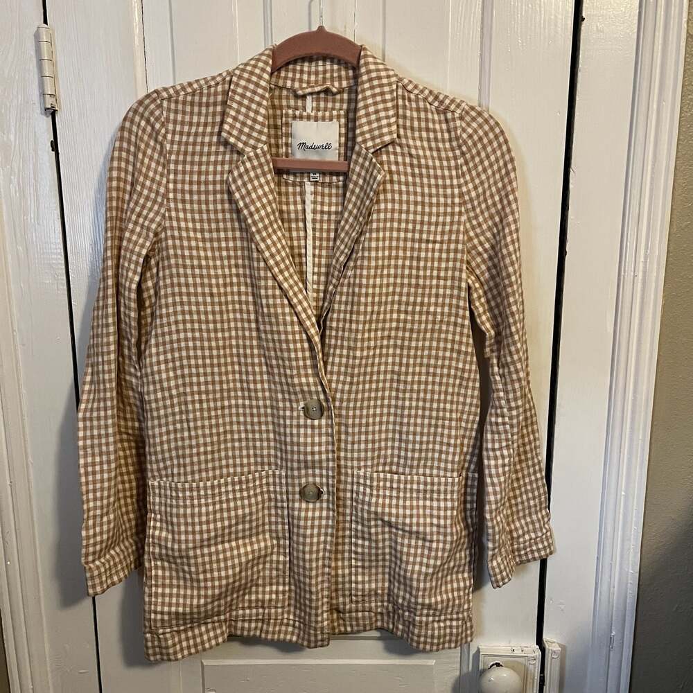 Madewell Linen Dorset Blazer in Gingham Check Sand XS - Picture 2 of 9